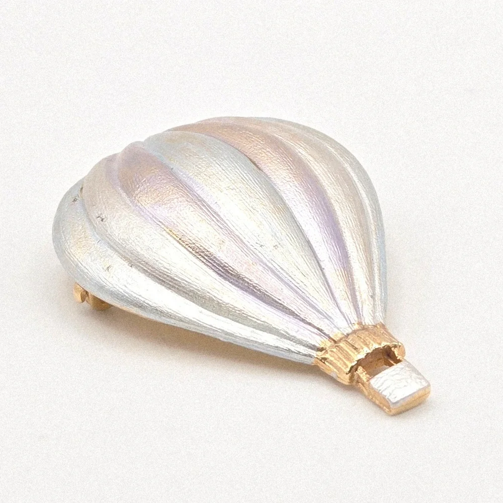Vintage Hot Air Balloon Brooch Enamel Gold Tone‎ Pearlescent Pastel Whimsical